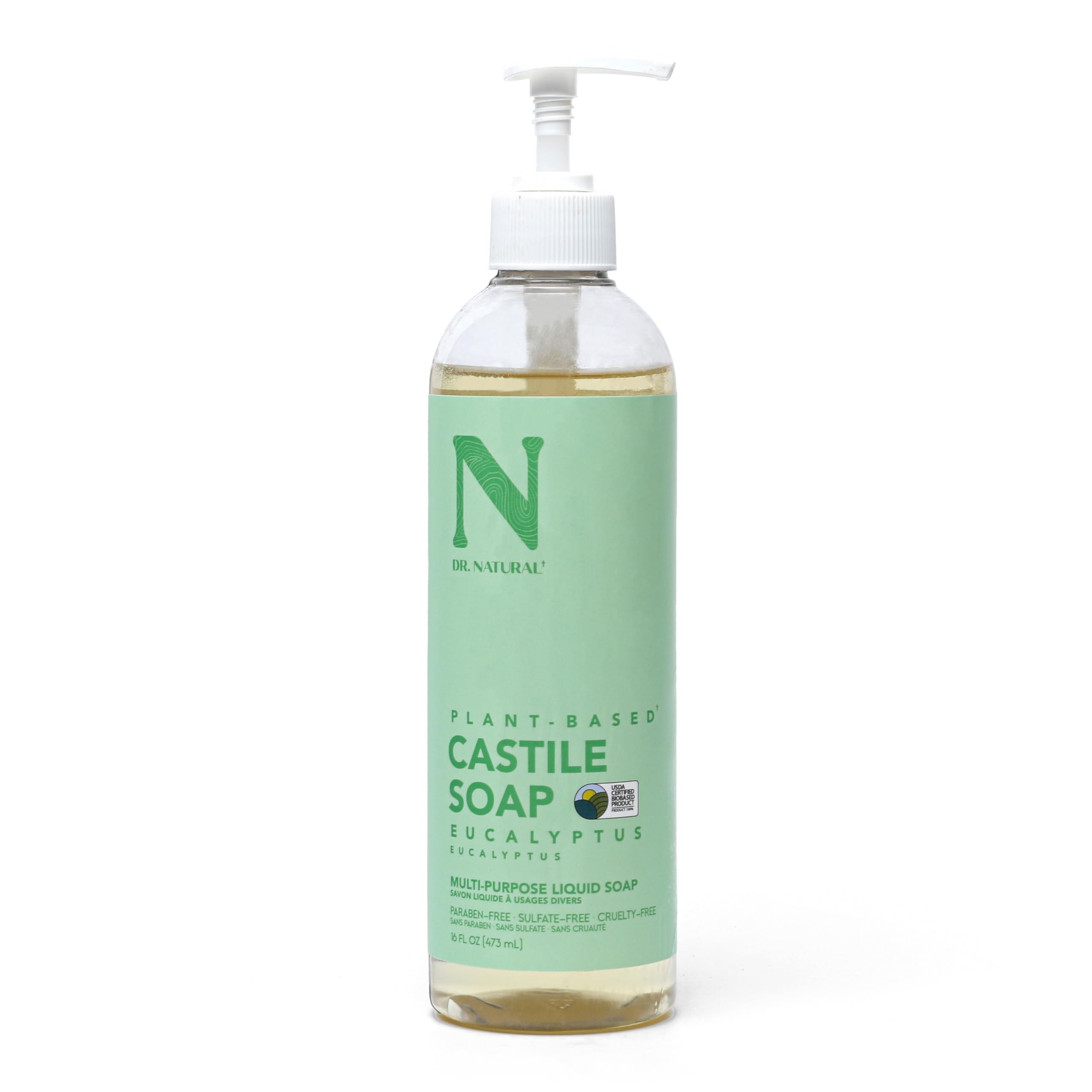 Dr. Natural Castile Liquid Soap - Multi-Use Body Wash, Shampoo and Face Wash - Hydrating Body Soap for Skin, Hair, Pets and Home - Eucalyptus - 16 oz